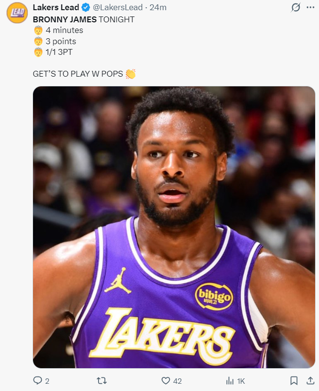 东契奇狂轰41分助湖人二连胜 布朗尼首秀父子助